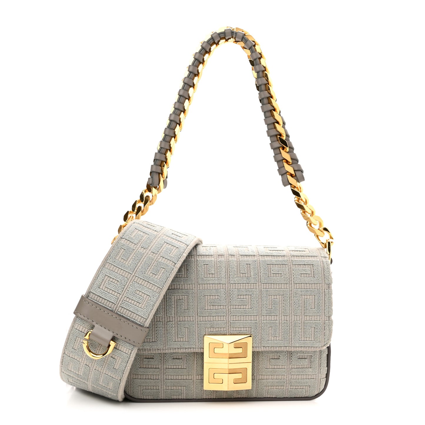 Canvas Embroidered Small 4G Woven Chain Crossbody Stone Gray