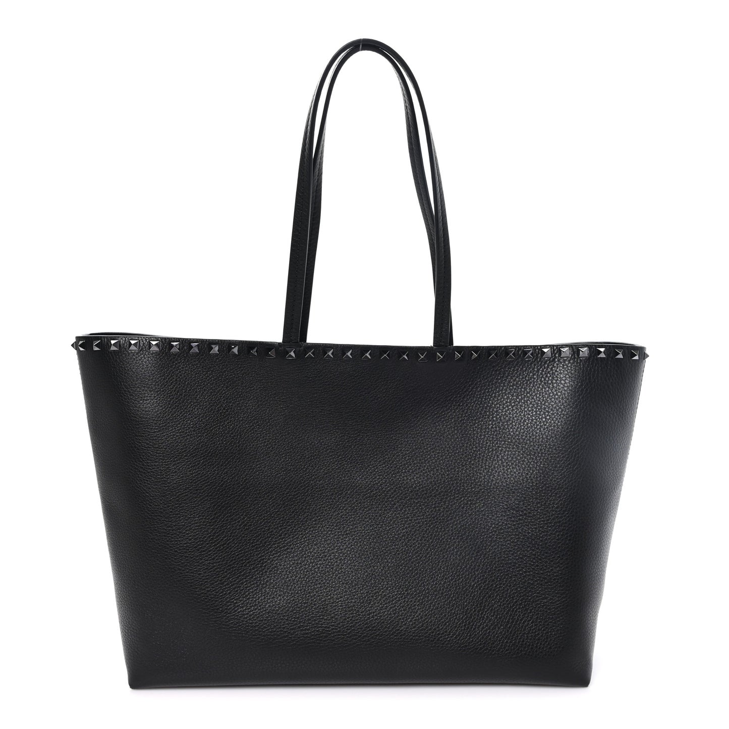 Grained Calfskin Rockstud Shoulder Tote Black