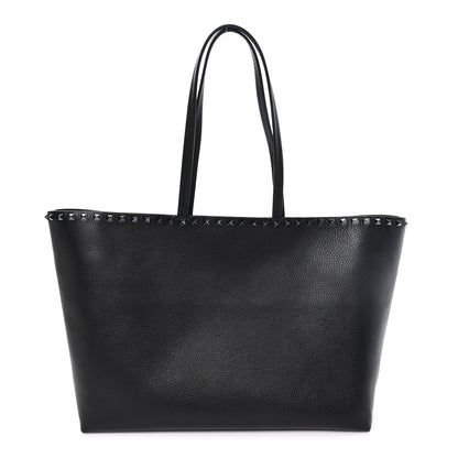 Valentino Garavani Grained Calfskin Rockstud Shoulder Tote Black 1 of 10
