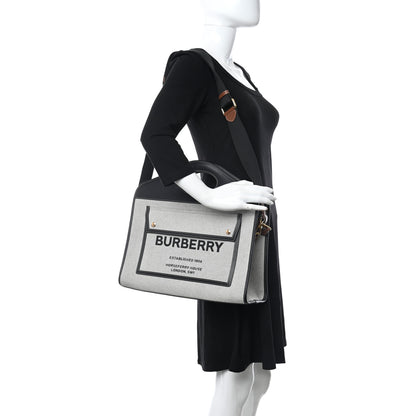 Burberry Canvas Smooth Calfskin Two Tone Medium Pocket Bag Black 2 of 8