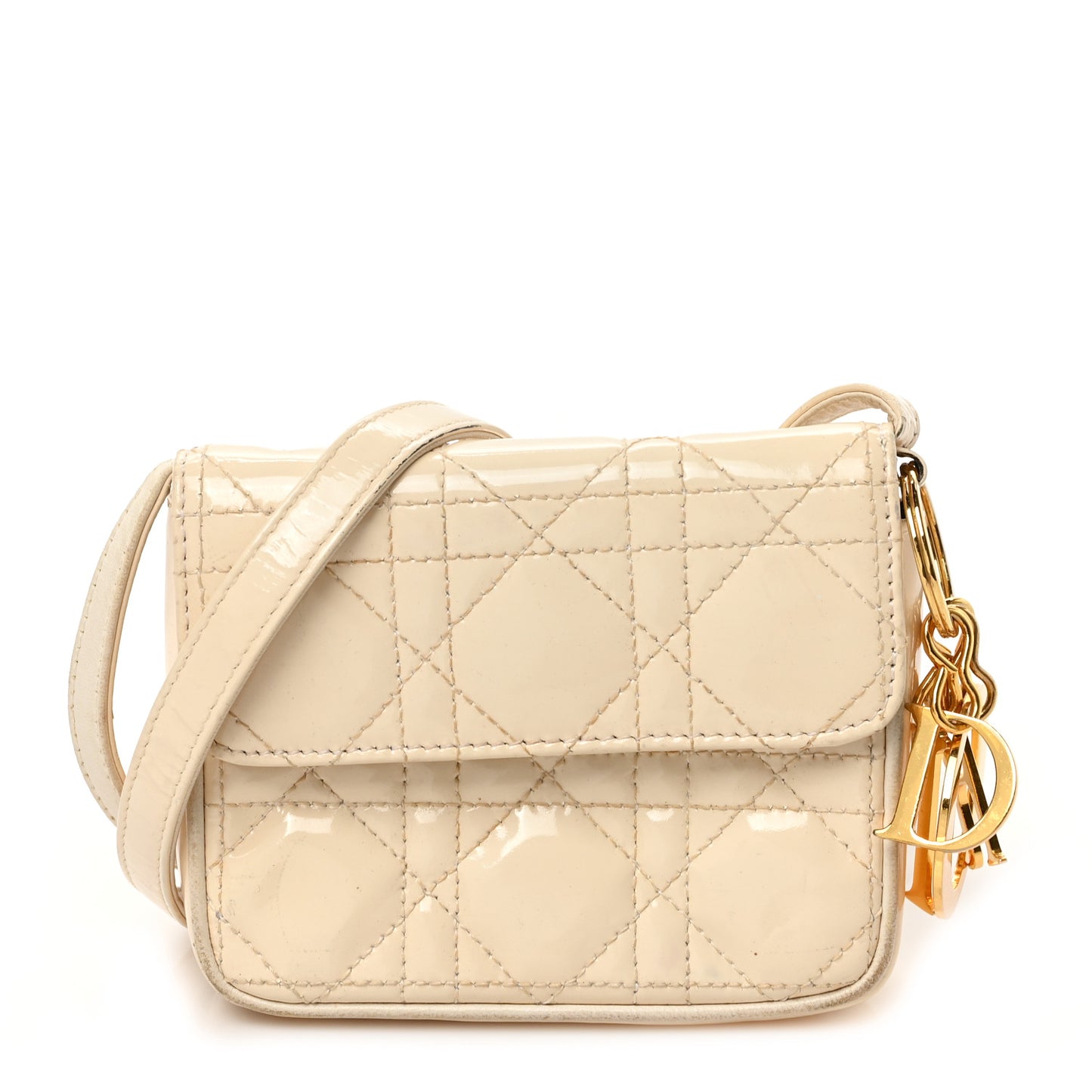 Patent Cannage Mini Crossbody Pouch White