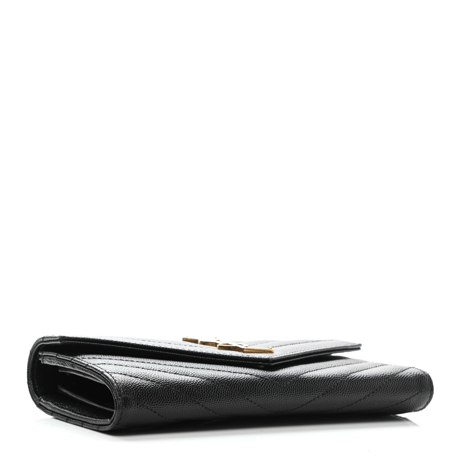 Saint Laurent Grain De Poudre Matelasse Chevron Monogram Flap Wallet Black 4 of 8