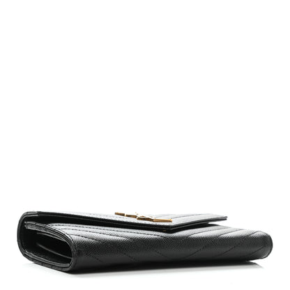 Saint Laurent Grain De Poudre Matelasse Chevron Monogram Flap Wallet Black 4 of 8