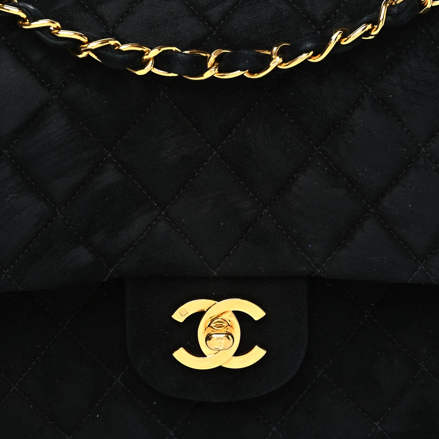 Velvet Quilted Medium Double Flap Black