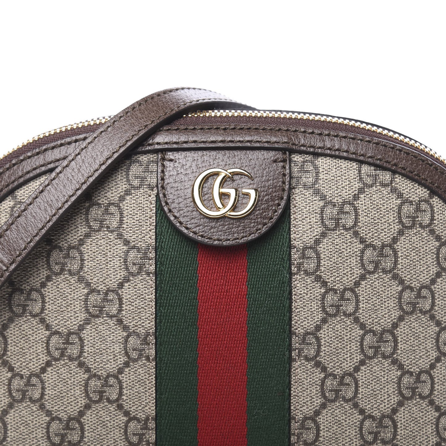 GG Supreme Monogram Textured Dollar Calfskin Web Small Ophidia Dome Shoulder Bag Beige Ebony New Acero