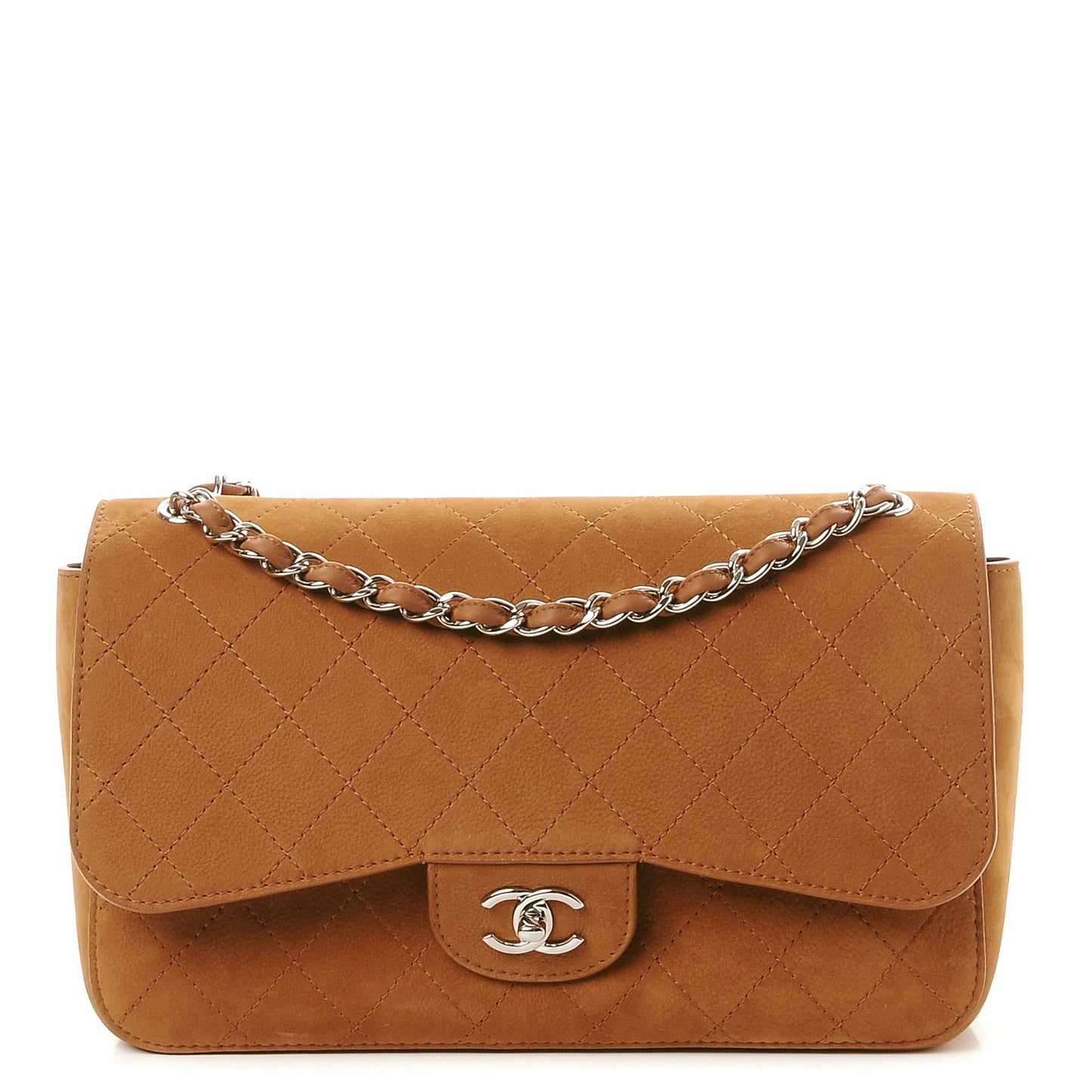 Suede Stitched Jumbo Double Flap Camel