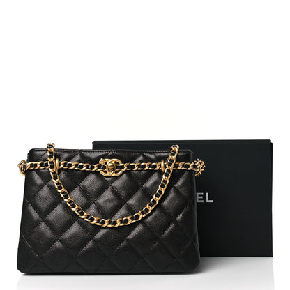 Chanel Caviar Quilted Camellia Small Shopping Bag Black 10 of 10
