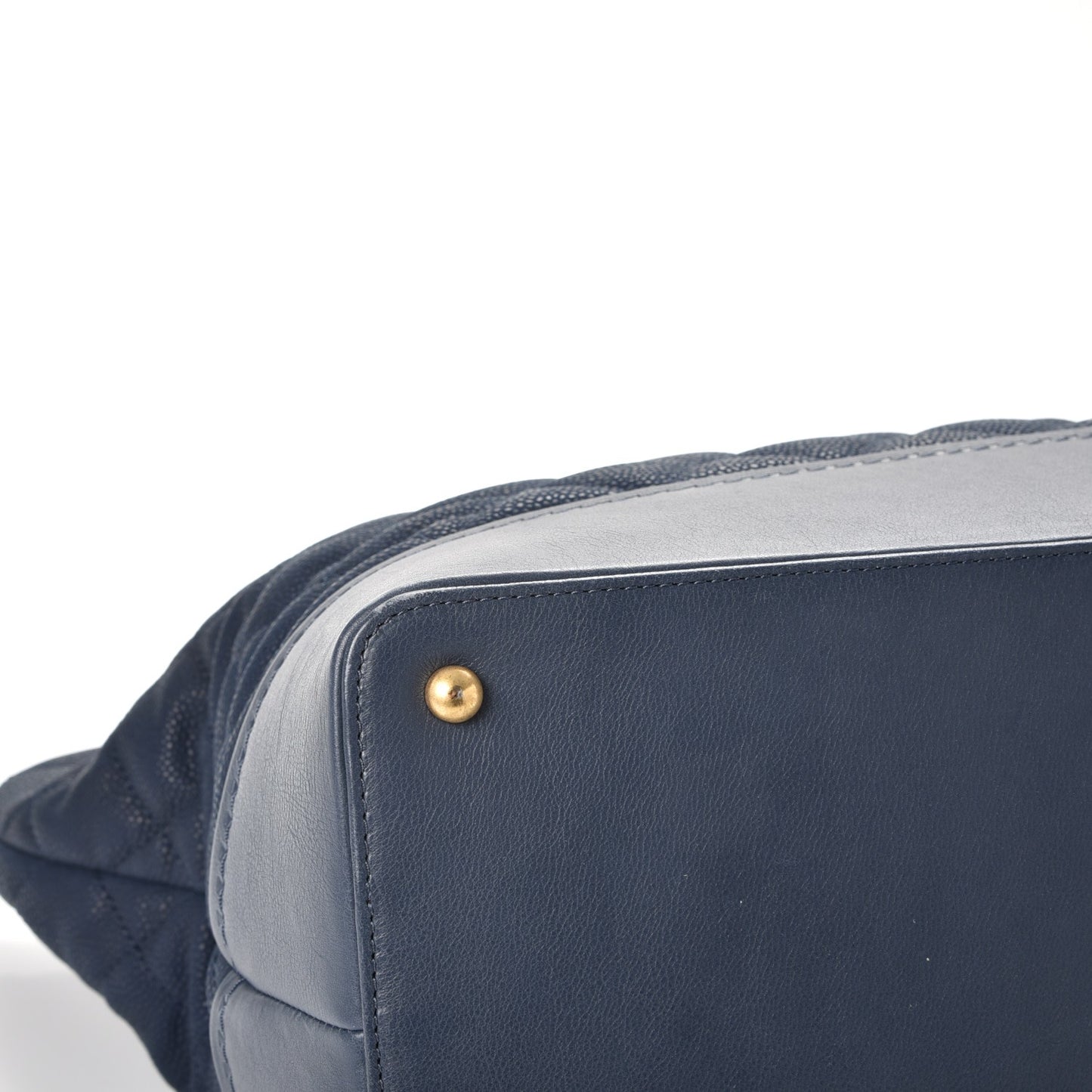 Iridescent Caviar Quilted Globe Trotter Shopping Tote Navy Blue