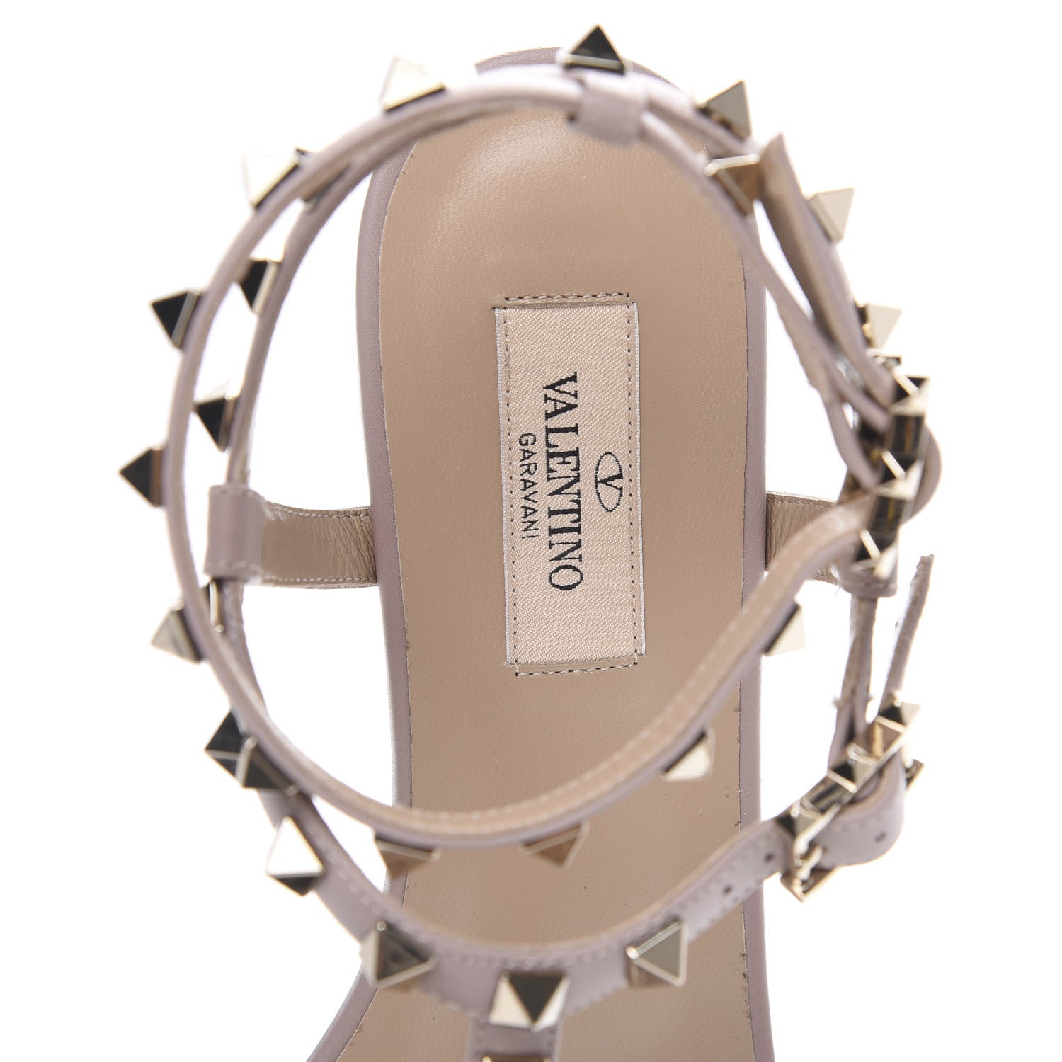 Valentino Garavani Calfskin Rockstud Ankle T-Strap Flat Sandals 38 Poudre 6 of 10