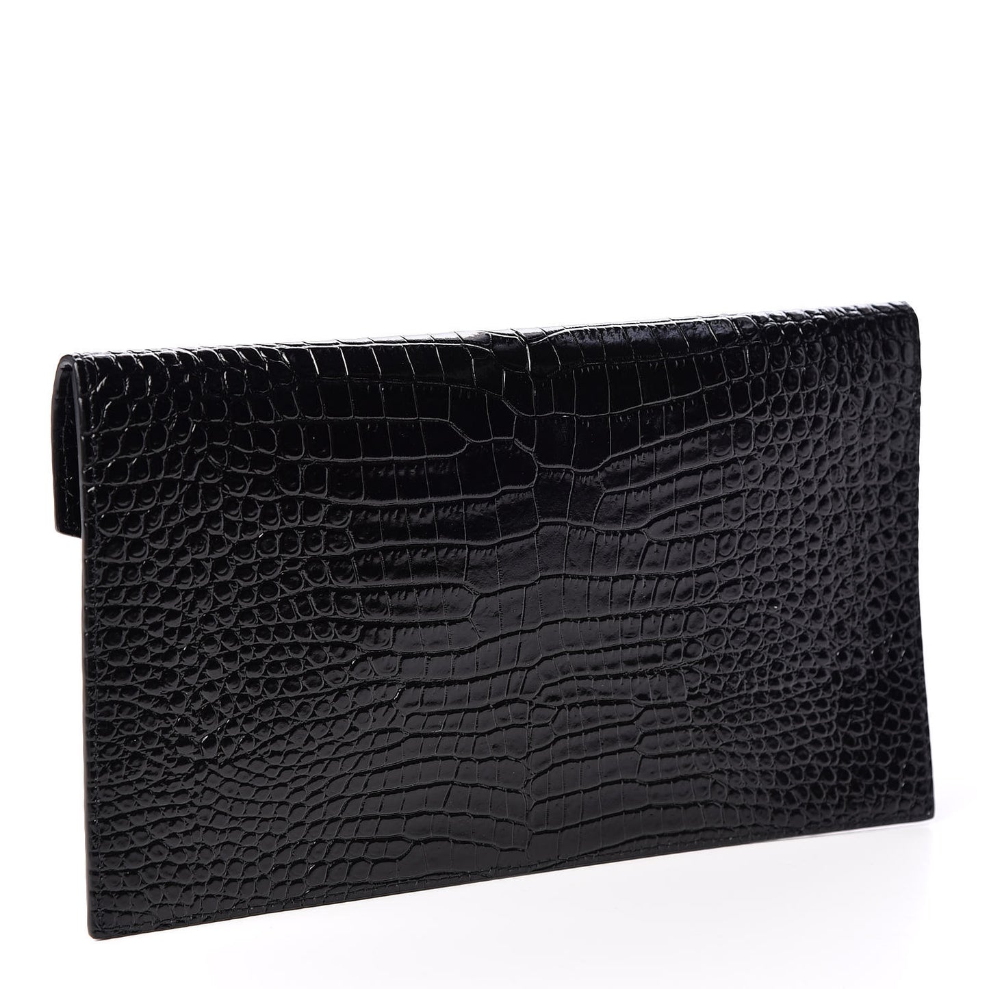 Calfskin Crocodile Embossed Uptown Monogram Clutch Black