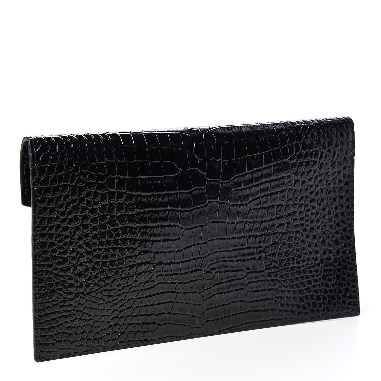 Saint Laurent Calfskin Crocodile Embossed Uptown Monogram Clutch Black 2 of 9