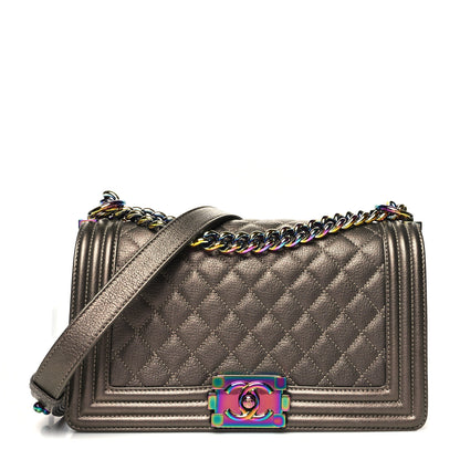 Chanel Iridescent Goatskin Quilted Medium Boy Flap Dark Gold 1 of 10
