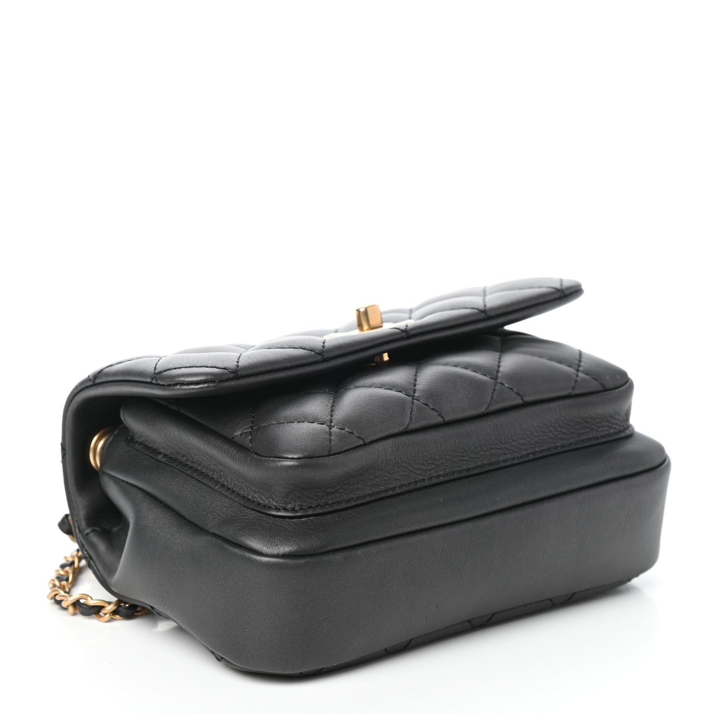 Calfskin Quilted Top Handle Flap Black
