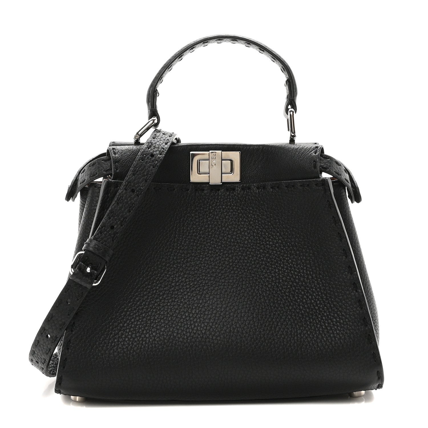 Fendi Cuoio Romano Selleria Bi-Color Mini Peekaboo Iconic Satchel Black Mou 1 of 9