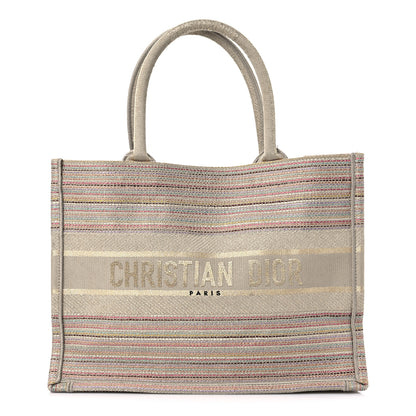 Christian Dior Canvas Embroidered Medium Stripes Book Tote Beige Multicolor 1 of 15