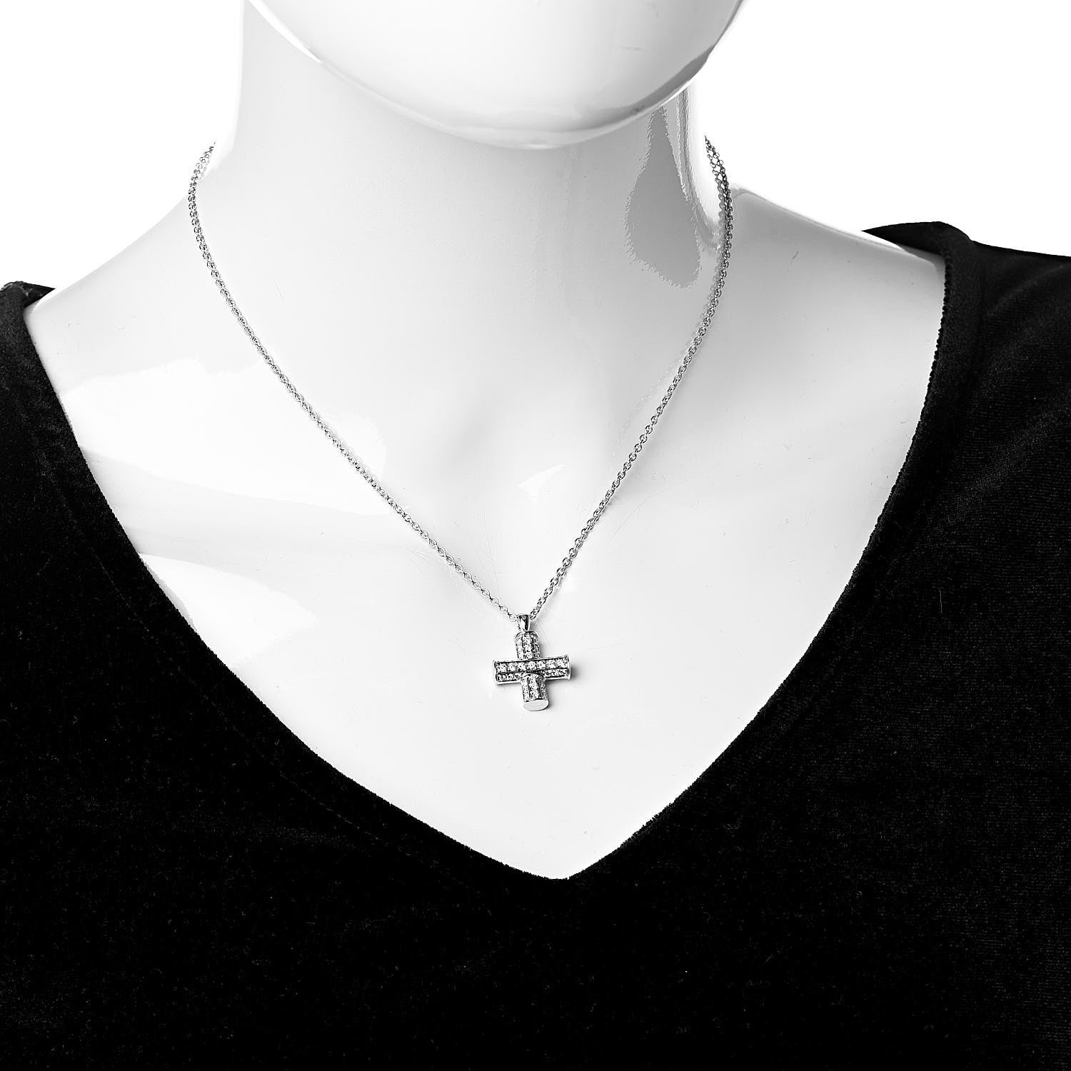 Bulgari 18K White Gold Diamond Cross Pendant Necklace 2 of 4