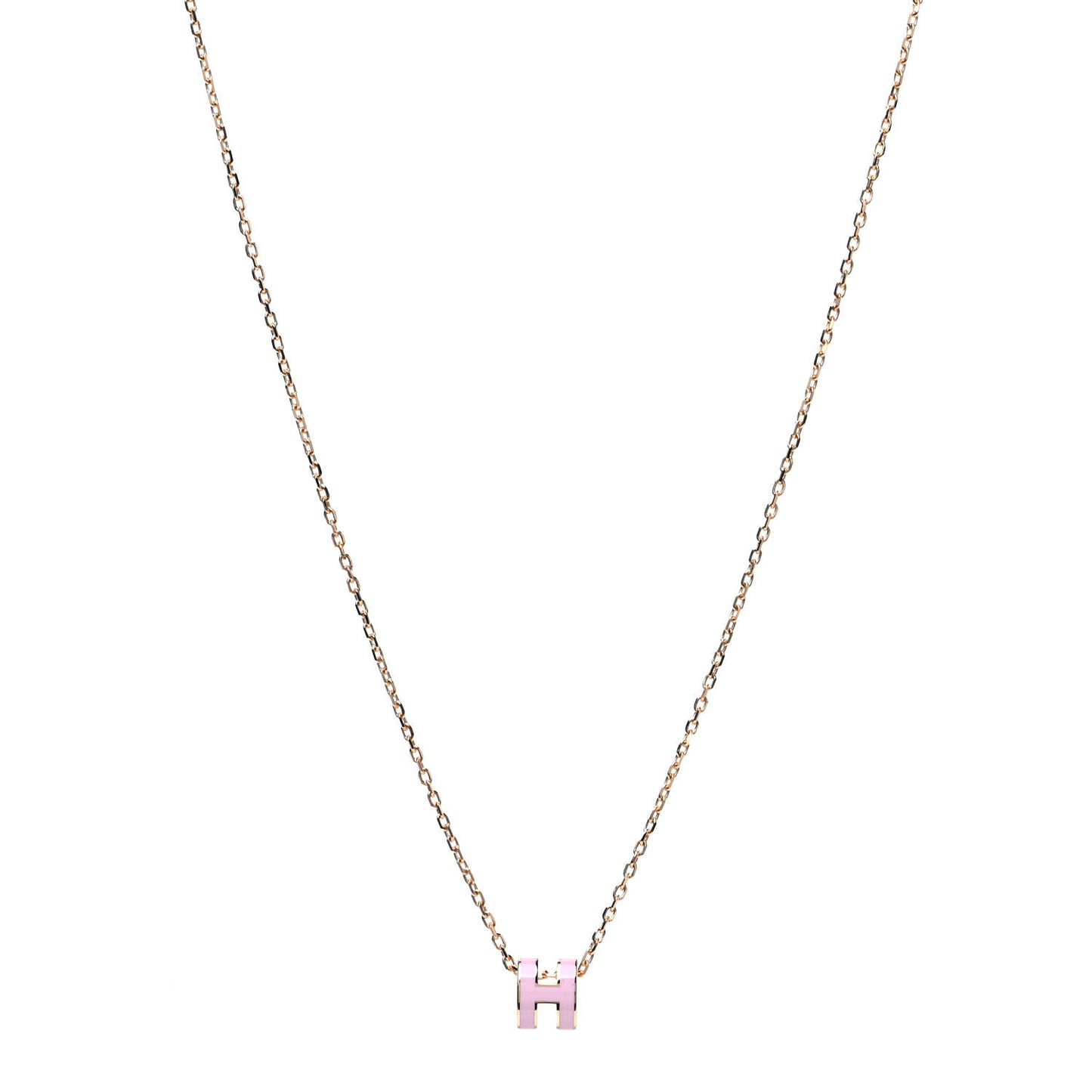 Lacquered Gold Mini Pop H Pendant Necklace Rose Dragee