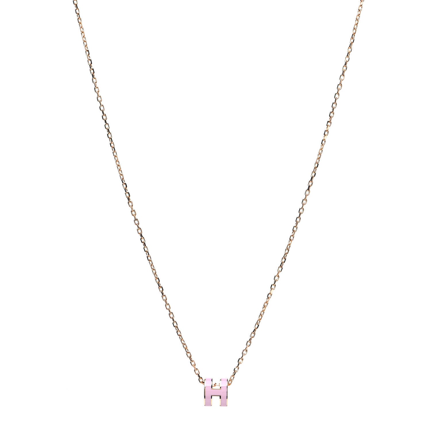 Hermes Lacquered Gold Mini Pop H Pendant Necklace Rose Dragee 1 of 4