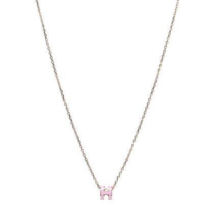 Hermes Lacquered Gold Mini Pop H Pendant Necklace Rose Dragee 1 of 4