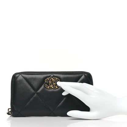 Chanel Lambskin Quilted 19 Long Zipped Around Wallet Black 2 of 10