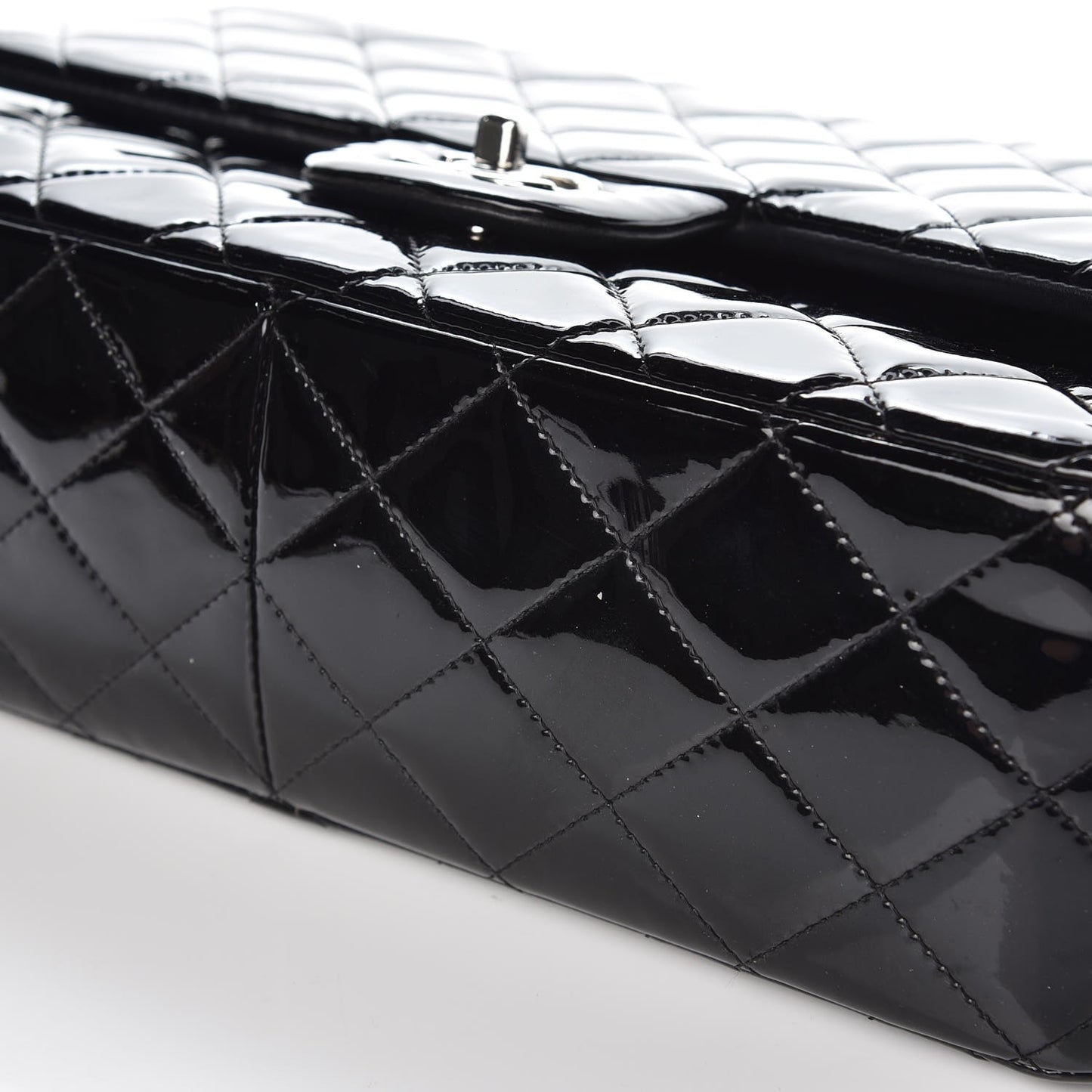 Patent Quilted Jumbo Double Flap Black