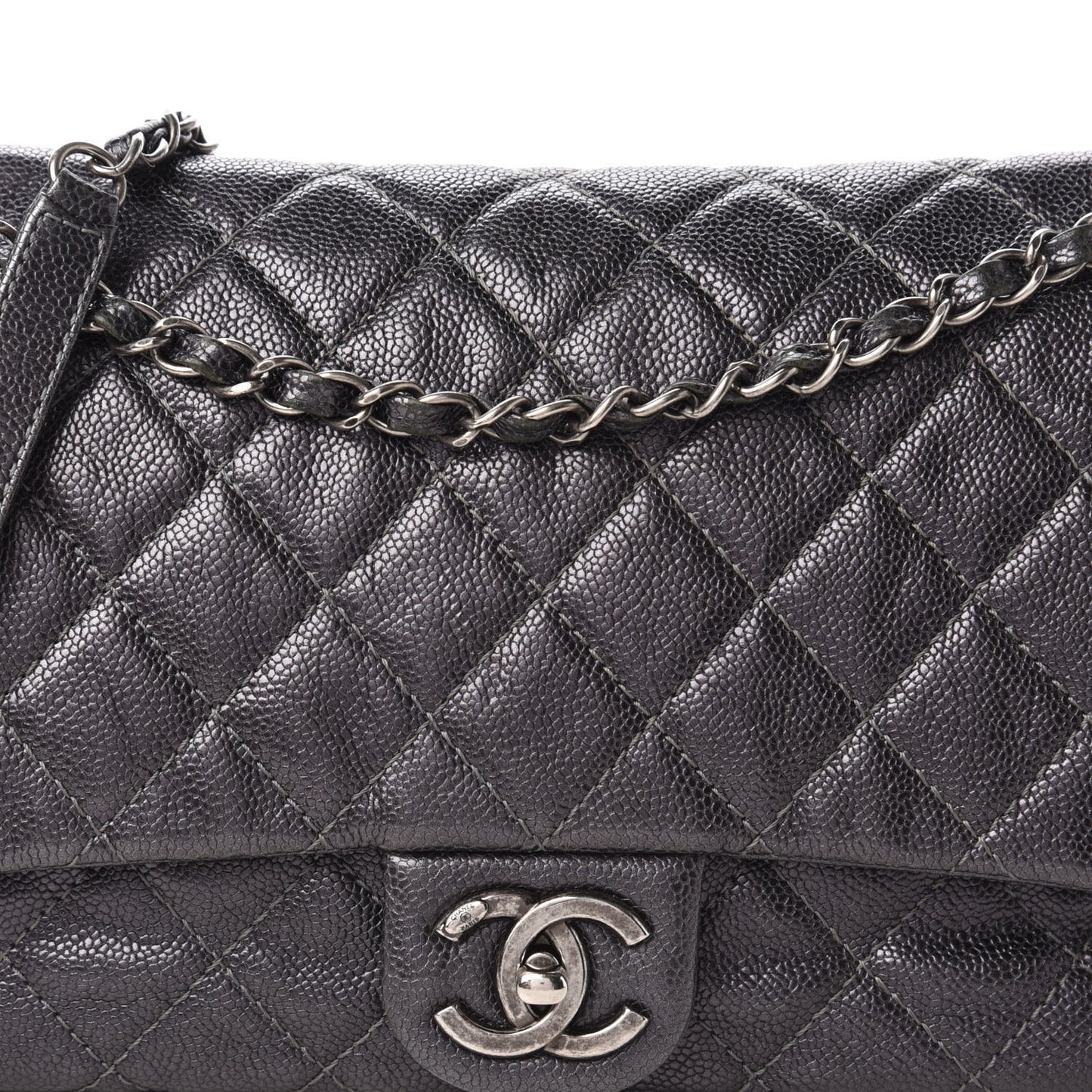 Iridescent Caviar Quilted Large Chic Flap Grey
