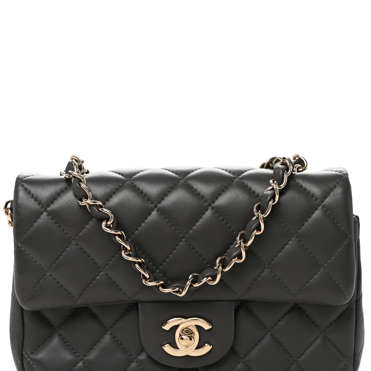 Lambskin Quilted Mini Rectangular Flap Dark Grey