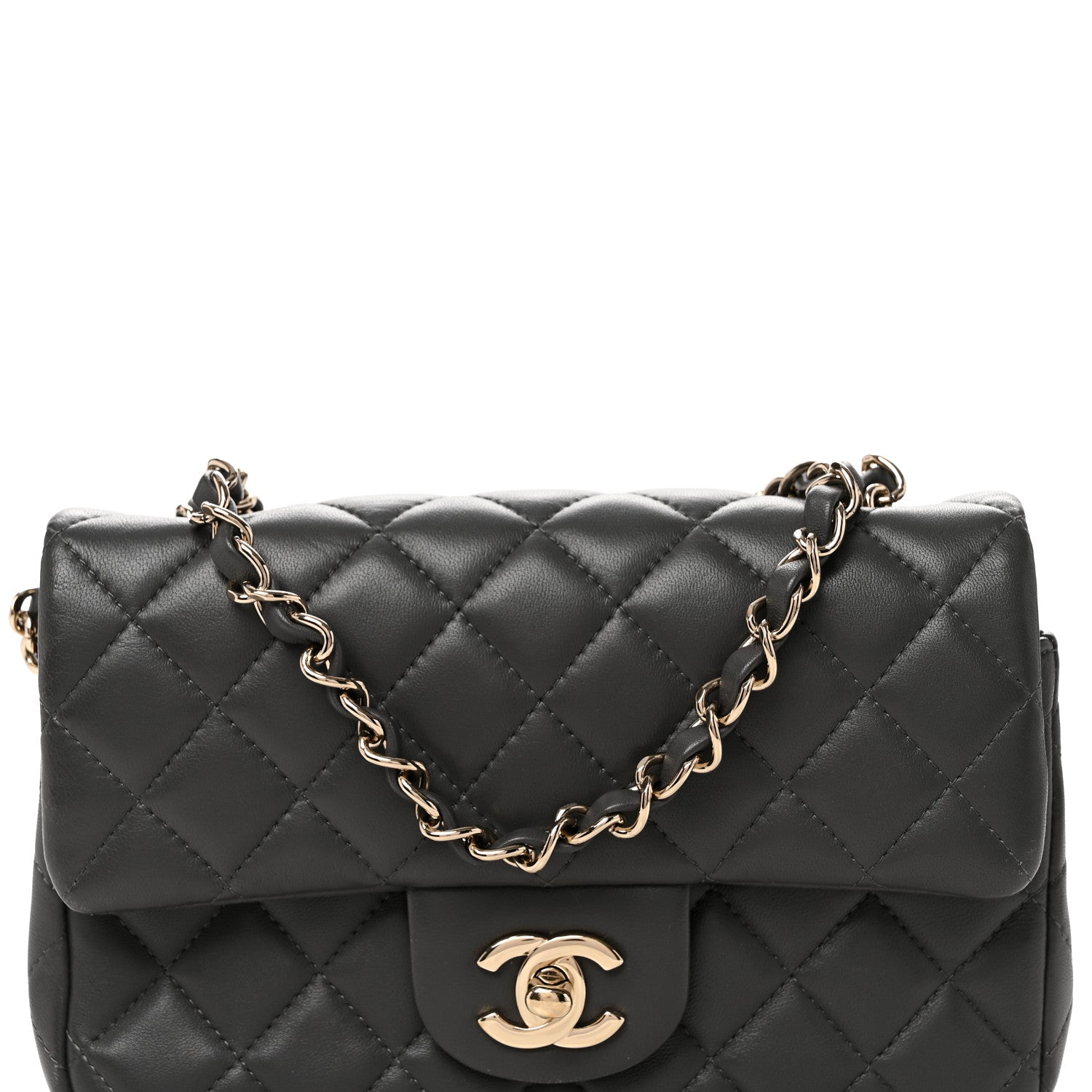 Chanel Lambskin Quilted Mini Rectangular Flap Dark Grey 8 of 11