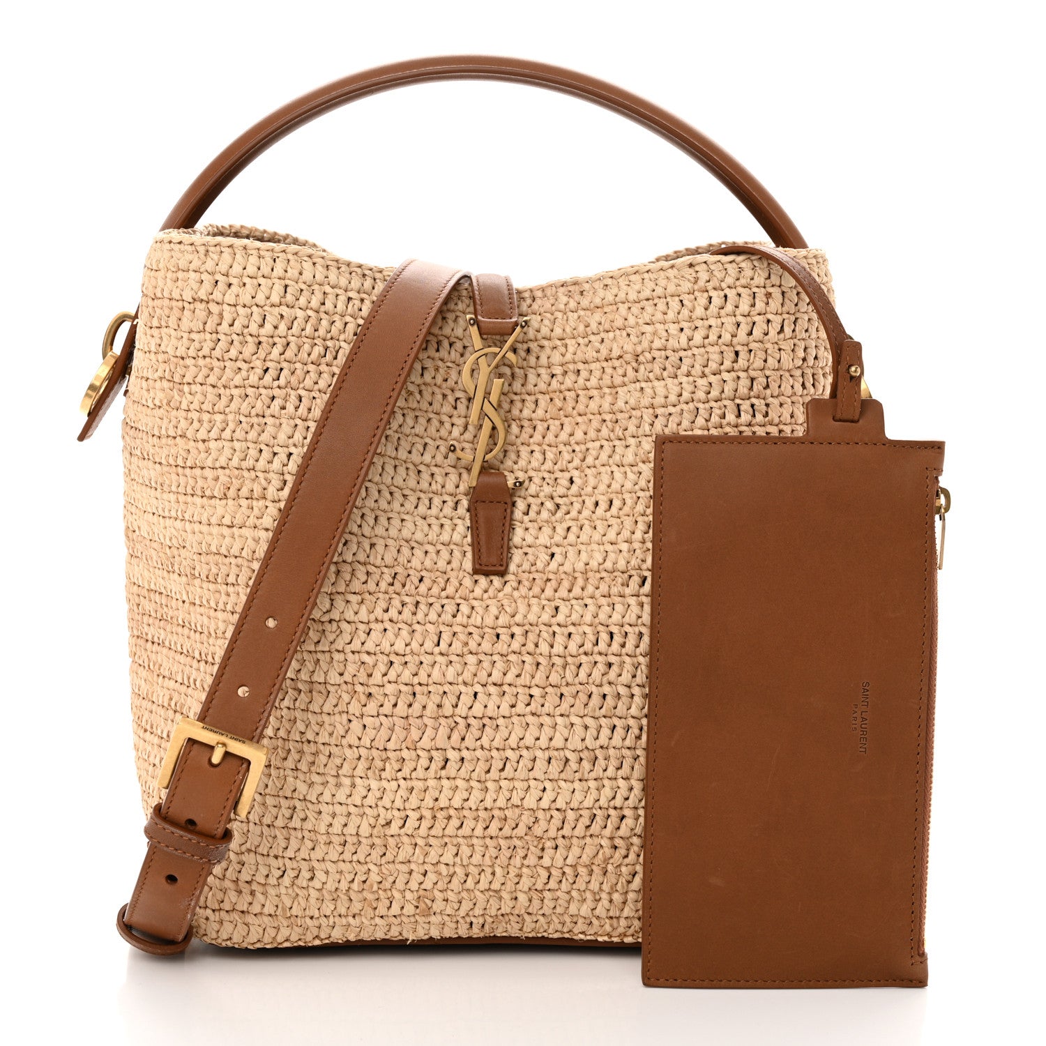 Saint Laurent Raffia Vegetable Le 37 Bucket Bag Naturel Brick 3 of 16