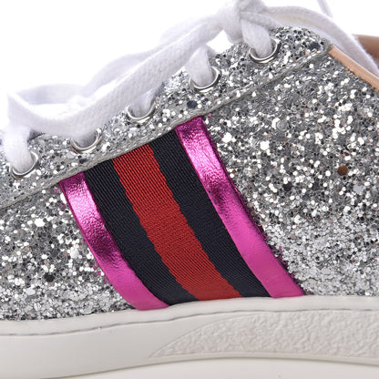 Gucci Glitter Web Womens Ace Sneakers 38.5 Silver 12 of 14
