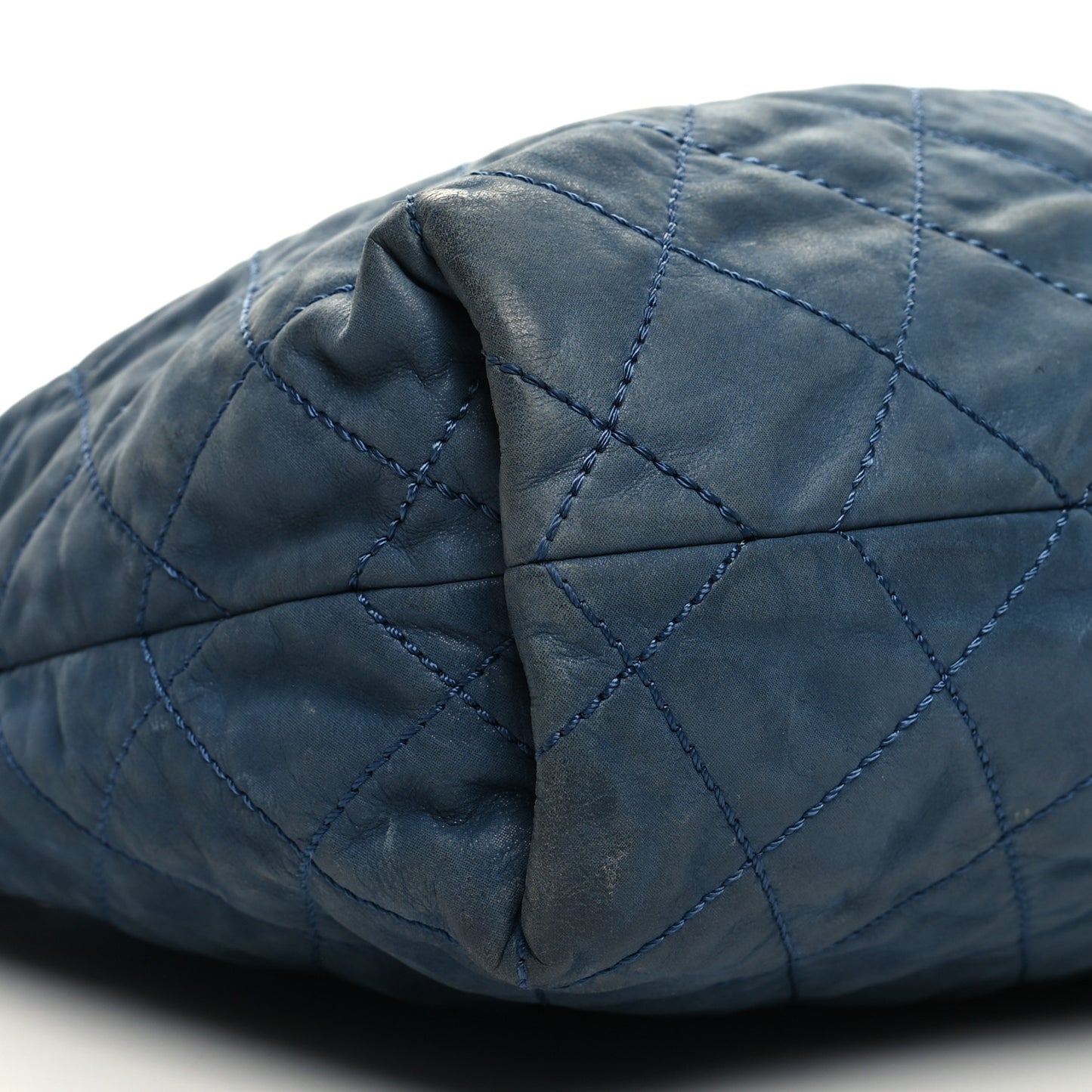 Iridescent Calfskin Quilted Daily Hobo Blue