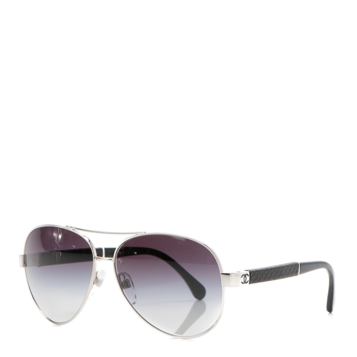 Chanel Lambskin Quilted CC Aviator Sunglasses 4195-Q Silver Black 1 of 5
