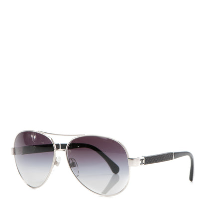 Chanel Lambskin Quilted CC Aviator Sunglasses 4195-Q Silver Black 1 of 5