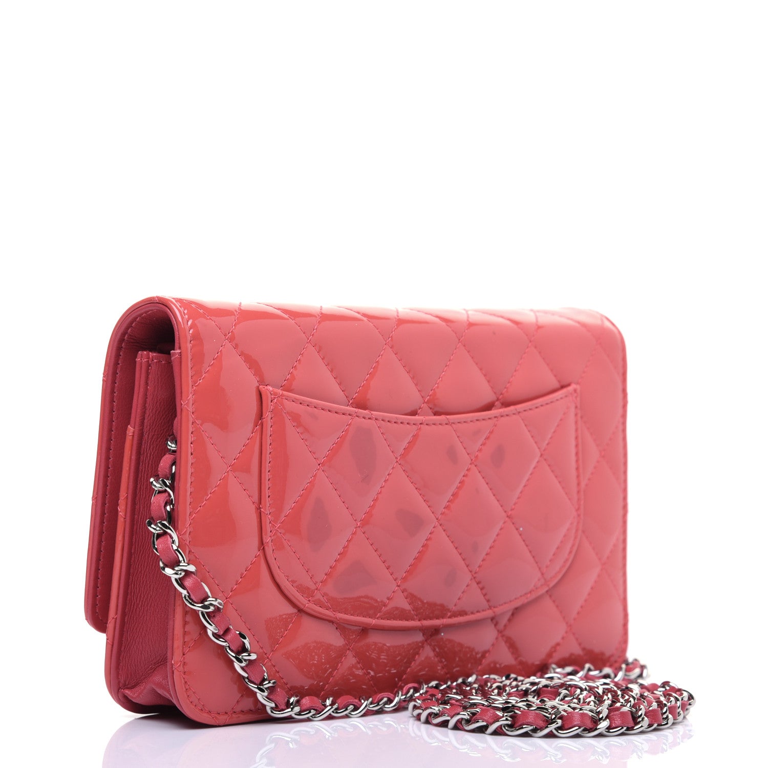 Chanel Patent Quilted Wallet On Chain WOC Coral 3 of 16