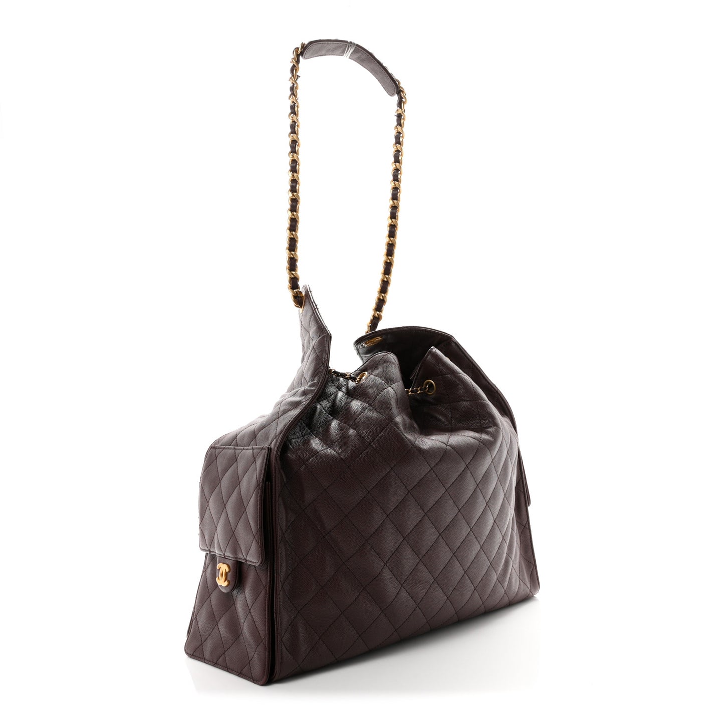 Caviar Quilted Large Chanel 25 Handbag Dark Brown