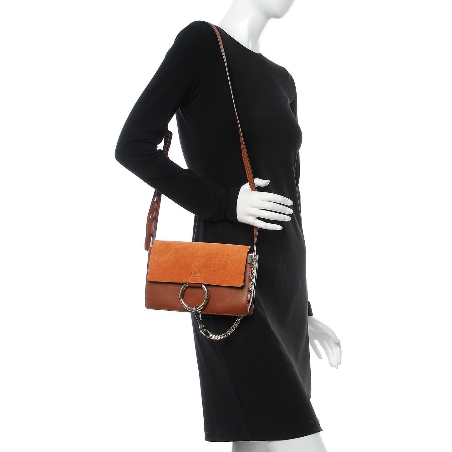 Suede Calfskin Small Faye Shoulder Bag Tobacco