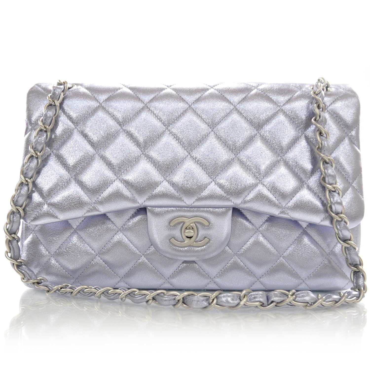 Chanel Metallic Lambskin Quilted Jumbo Flap Lilac 1 of 10