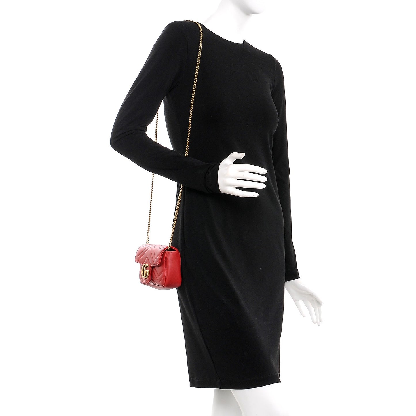 Calfskin Matelasse Super Mini GG Marmont Shoulder Bag Hibiscus Red
