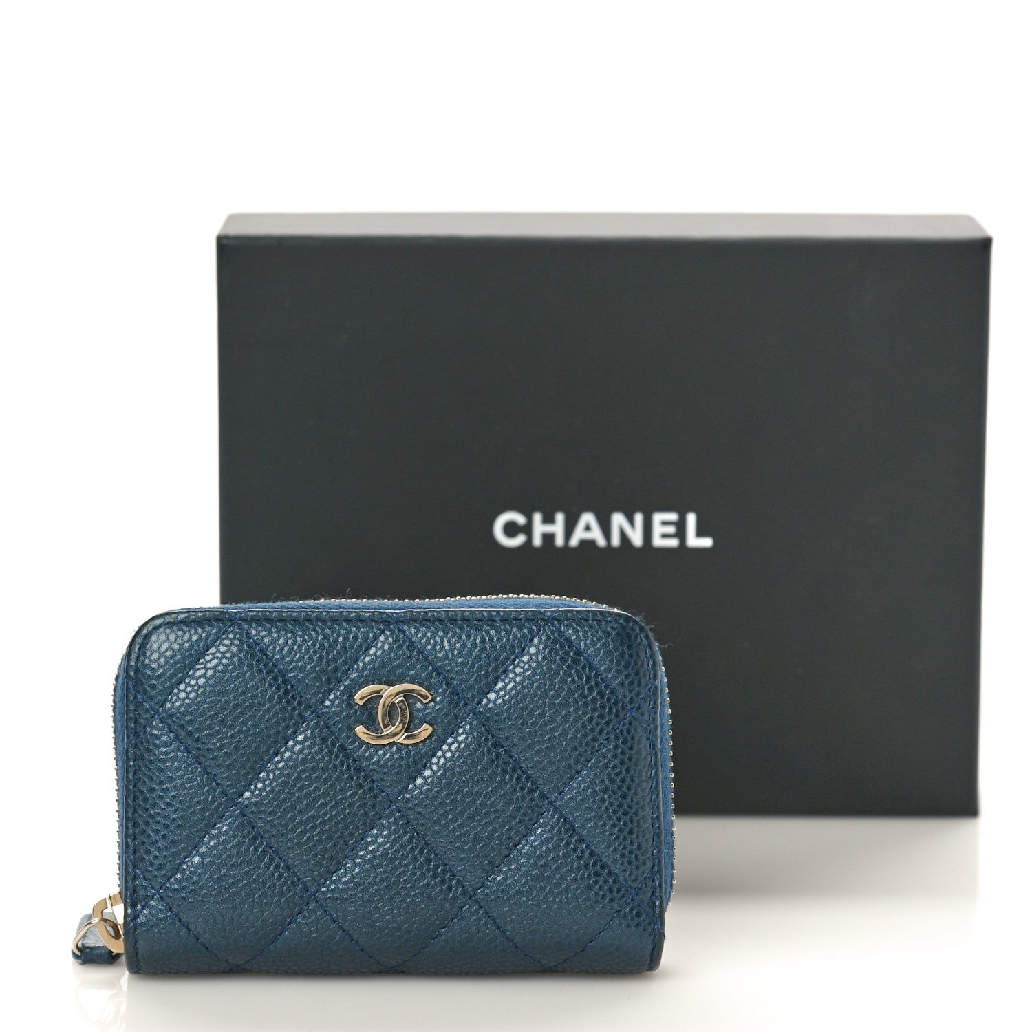 Chanel Iridescent Caviar Quilted Zip Coin Purse Dark Blue 9 of 9