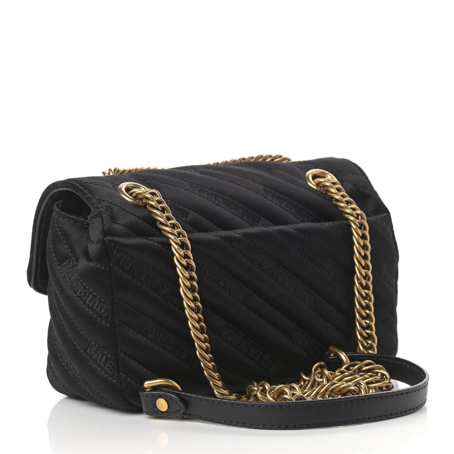Satin Jacquard Logo Matelasse S BB Round Shoulder Bag Black