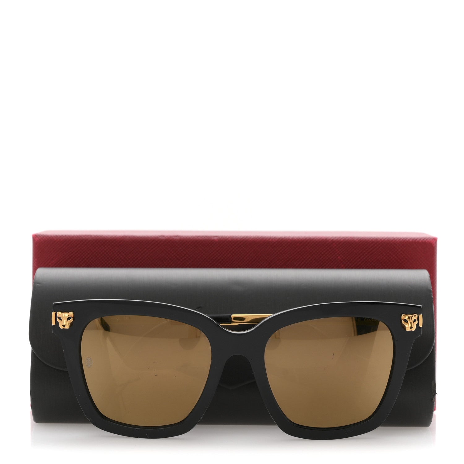 Cartier Panthere De Cartier Square Sunglasses CT0030S Gold Black 9 of 9