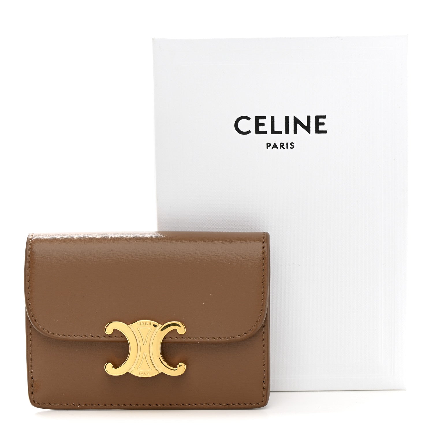 CELINE 財布 Celine Shiny Calfskin Triomphe Flap Card Holder Bronze 1809116