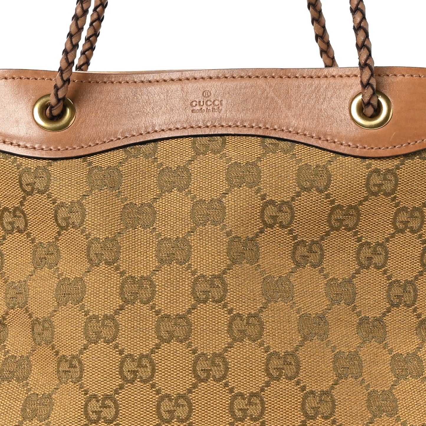 Monogram Woven Handle Tote Tan