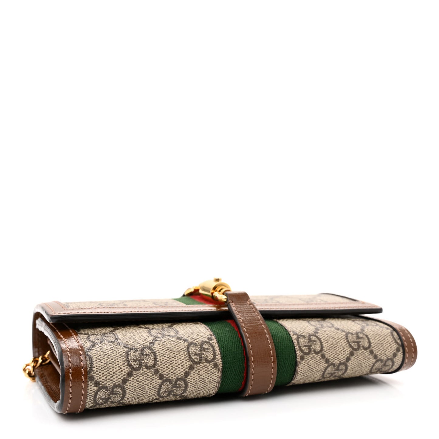 GG Supreme Monogram Azalea Calfskin Web Jackie 1961 Chain Wallet Beige Ebony Brown Sugar