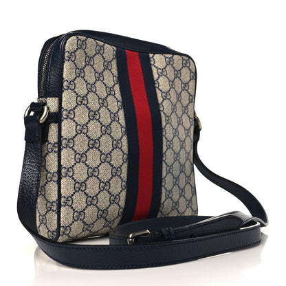 Gucci GG Supreme Monogram Textured Dollar Calfskin Web Small Ophidia Messenger Bag Beige Blue 3 of 9