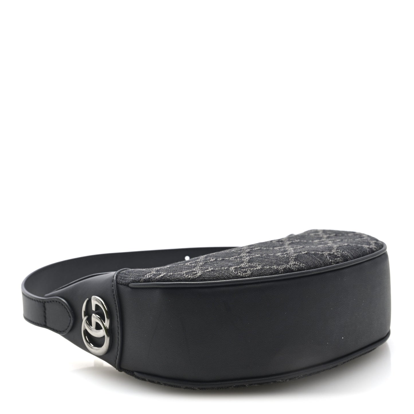 Denim GG Monogram Dollar Calfskin Web Mini Ophidia Half Moon Hobo Black Grey