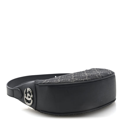 Gucci Denim GG Monogram Dollar Calfskin Web Mini Ophidia Half Moon Hobo Black Grey 4 of 11
