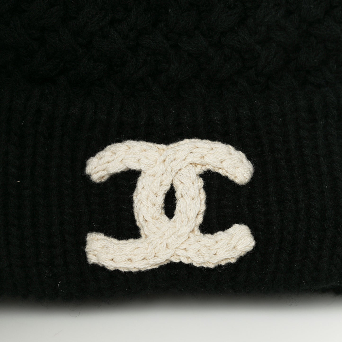 Wool Cashmere CC Beanie Hat Black White