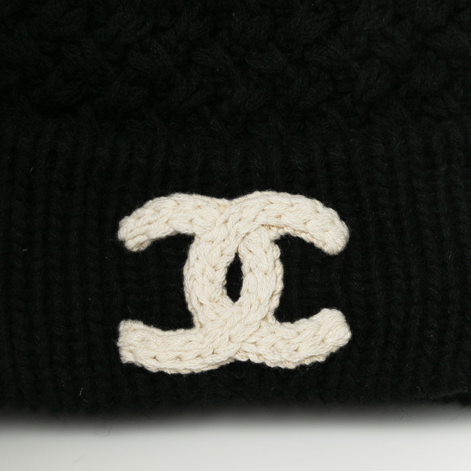 Chanel Wool Cashmere CC Beanie Hat Black White 6 of 8