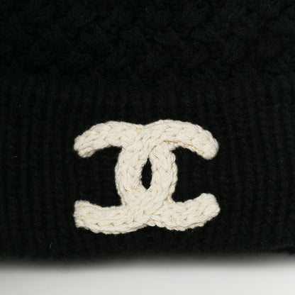Chanel Wool Cashmere CC Beanie Hat Black White 6 of 8